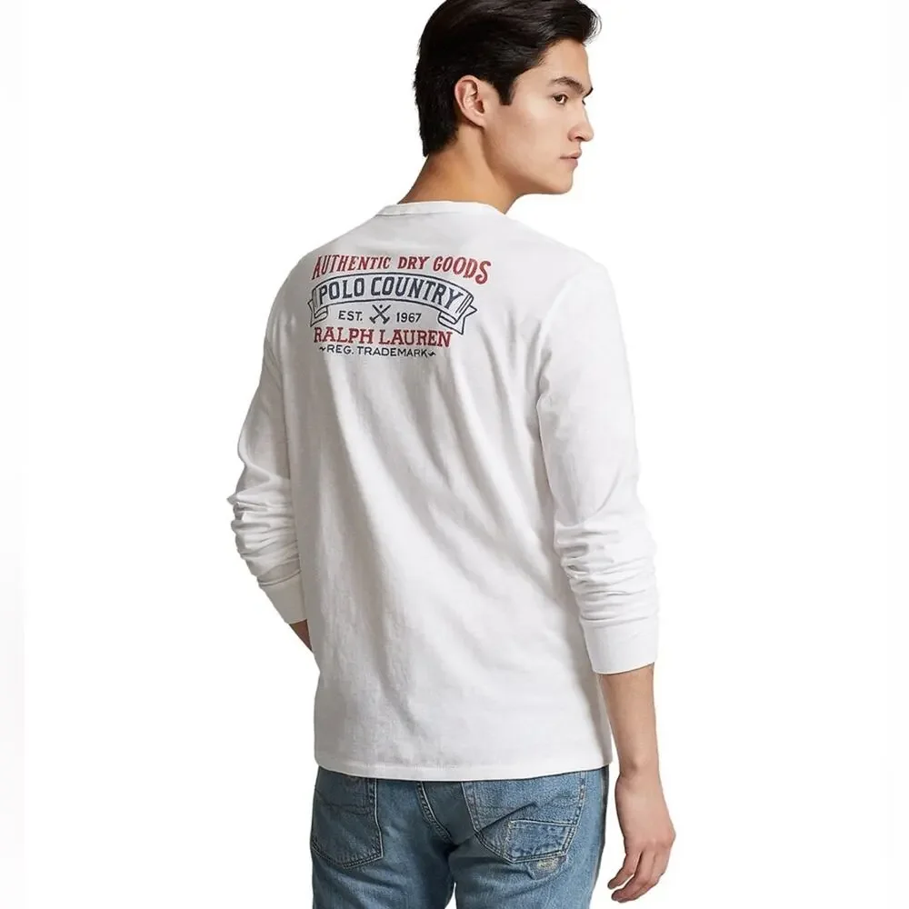 NWT Polo Ralph Lauren Polo Country Long Sleeve White T-Shirt Custom Fit Mens XL